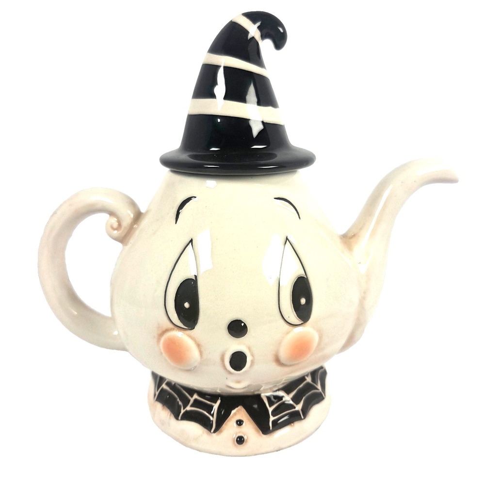 Johanna Parker Transpac Ghost Witch Teapot 9 Inch Ceramic Halloween Decor